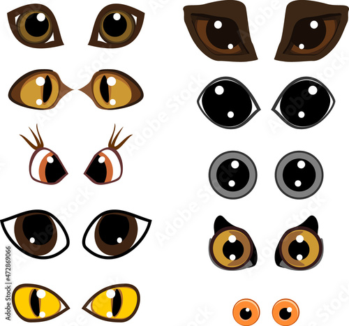 Set of diverse cartoon animal eyes isolated on white background
