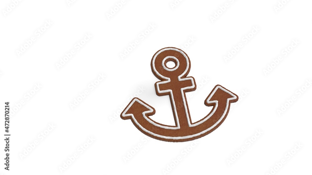 3d rendering of gingerbread symbol of anchor isolated on white background 3d rendering of gingerbread symbol of anchor isolated on white background