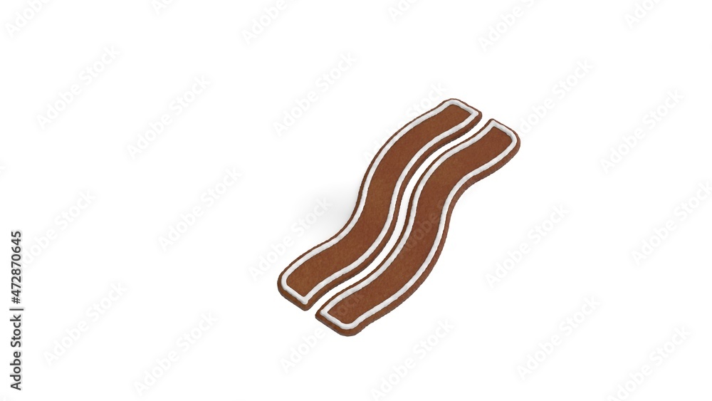 Obraz premium 3d rendering of gingerbread symbol of bacon isolated on white background