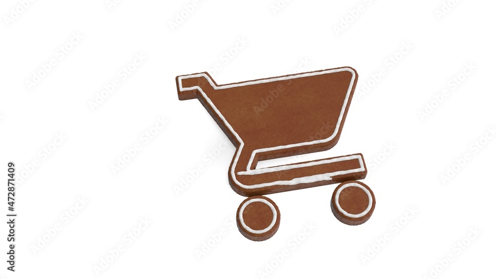 3d rendering of gingerbread symbol of cart isolated on white background 3d rendering of gingerbread symbol of cart isolated on white background