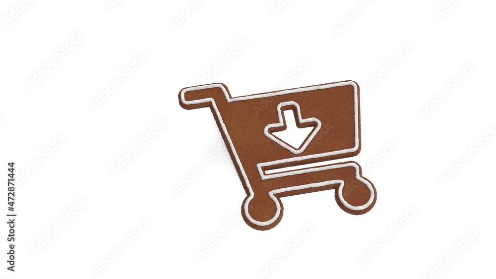 3d rendering of gingerbread symbol of cart arrow down isolated on white background 3d rendering of gingerbread symbol of cart arrow down isolated on white background