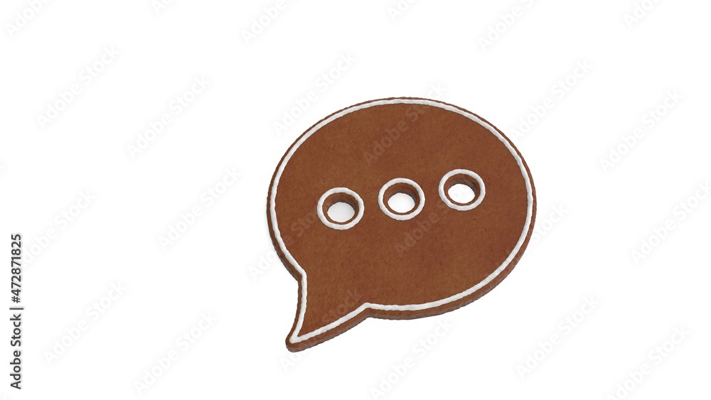 3d rendering of gingerbread symbol of rounded chat bubble isolated on white background 3d rendering of gingerbread symbol of rounded chat bubble isolated on white background