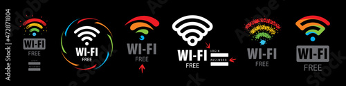 A set of vector Wi-Fi icons on a black background