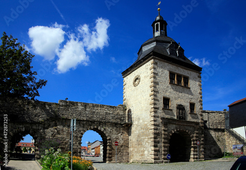Stadtmauer und Frauentor in Muehlhausen. Thueringen, Deutschland, Europa  
City wall, Fortified tower, Frauentor, Muehlhausen, Thuringia, Germany, Europe photo