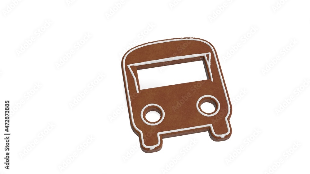 3d rendering of gingerbread symbol of front bus isolated on white background