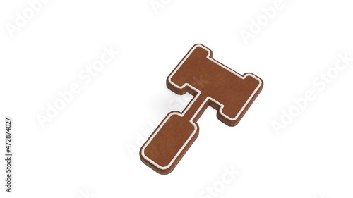 Foto 3d rendering of gingerbread symbol of gavel isolated on white background