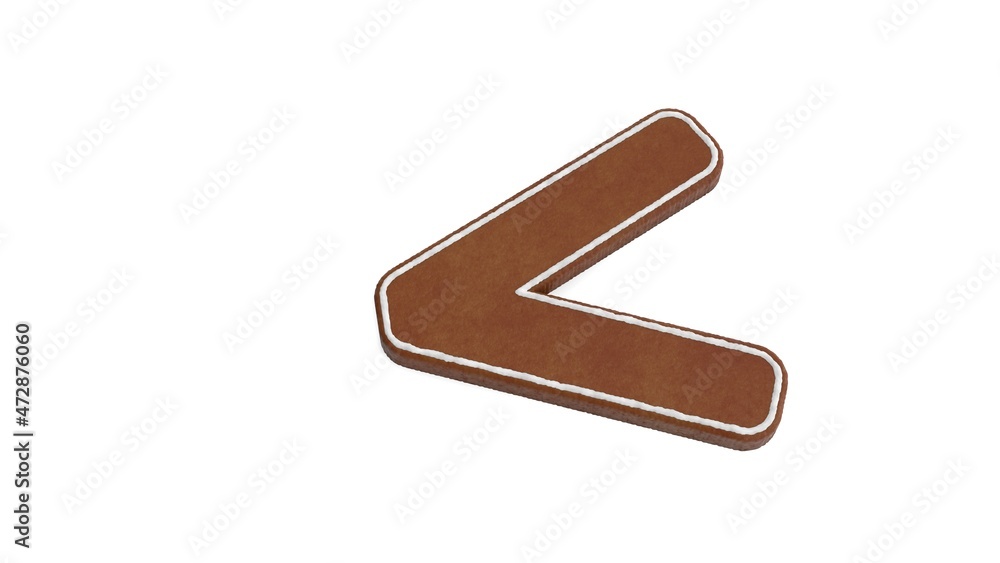 3d rendering of gingerbread symbol of less than isolated on white background 3d rendering of gingerbread symbol of less than isolated on white background