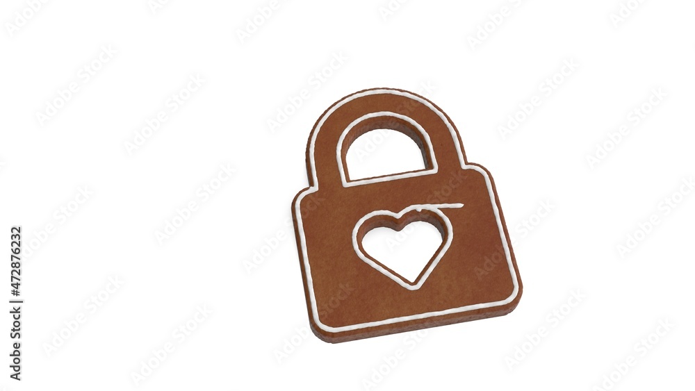 3d rendering of gingerbread symbol of lock isolated on white background