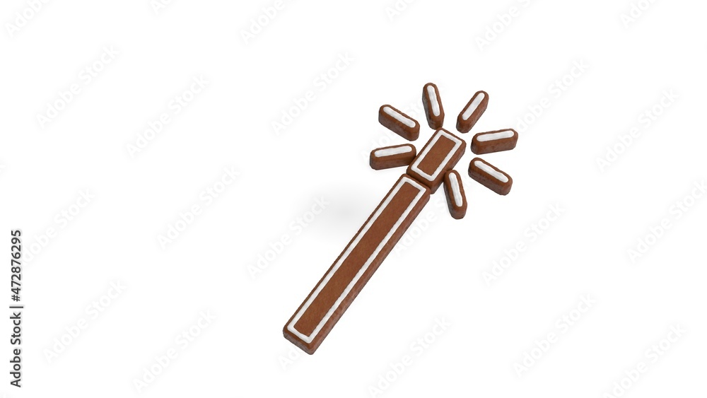 3d rendering of gingerbread symbol of magic wand isolated on white background 3d rendering of gingerbread symbol of magic wand isolated on white background