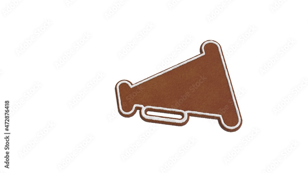 3d rendering of gingerbread symbol of megaphone isolated on white background 3d rendering of gingerbread symbol of megaphone isolated on white background