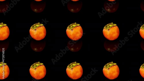 Persimmon fruit pattern on black background, 2D animation screensaver, 4K 60 fps, seamless looping