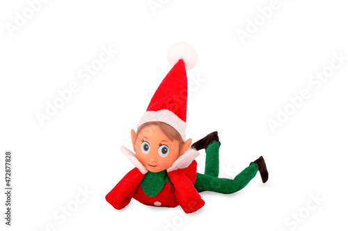 Isolated Christmas Elf toy on a white background with copy space. Christmas spirit, Christmas tradition.