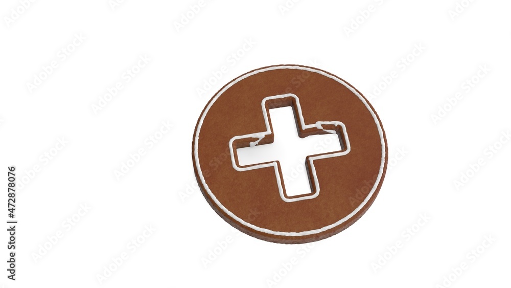 3d rendering of gingerbread symbol of plus circle isolated on white background 3d rendering of gingerbread symbol of plus circle isolated on white background