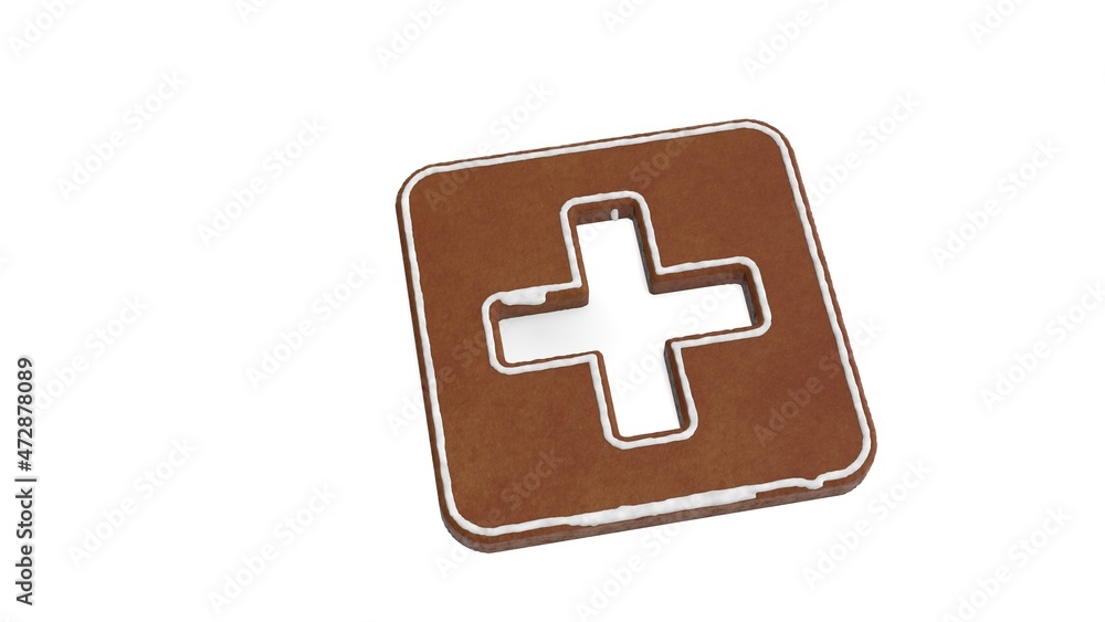 Fototapeta premium 3d rendering of gingerbread symbol of plus square isolated on white background