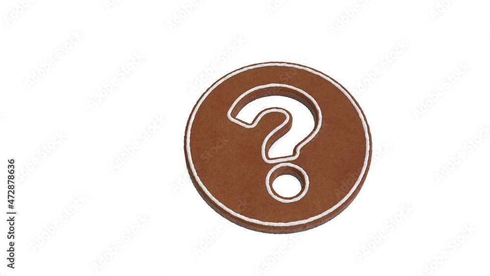 3d rendering of gingerbread symbol of question circle isolated on white background 3d rendering of gingerbread symbol of question circle isolated on white background