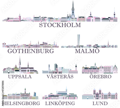 Фотография Swedish cities skylines icons in rich pastel bright colorful palette