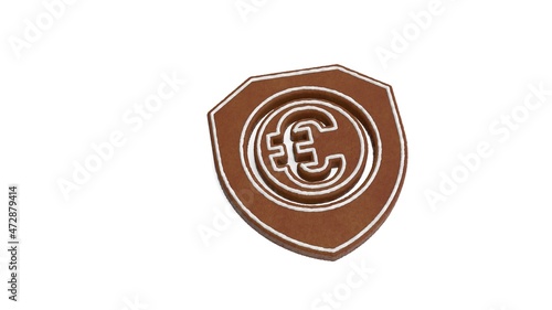 3d rendering of gingerbread symbol of shield isolated on white background