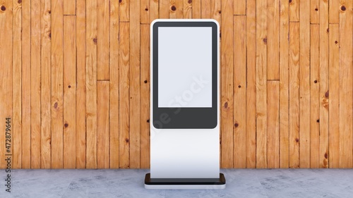 Rectangular advertising totem with base and display for mockup of colors, plastic and metal materials