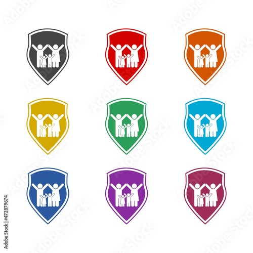 Family insurance icon isolated on white background, color set