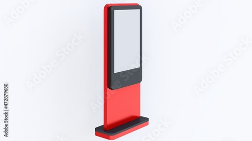 Rectangular advertising totem with base and display for mockup of colors, plastic and metal materials