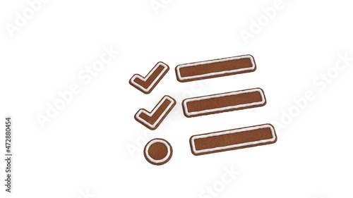 3d rendering of gingerbread symbol of tasks isolated on white background