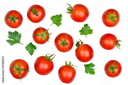 Cherry tomato isolated on white, top view