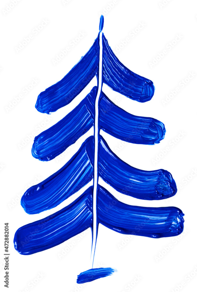 Blue Christmas tree painted with oil paints isolated on white