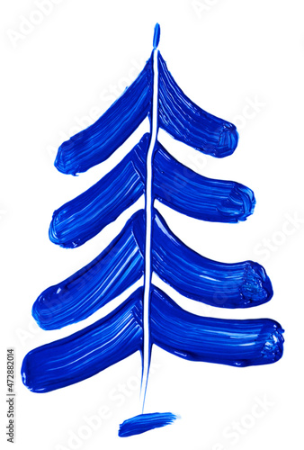 Obraz na płótnie Blue Christmas tree painted with oil paints isolated on white w salonie
