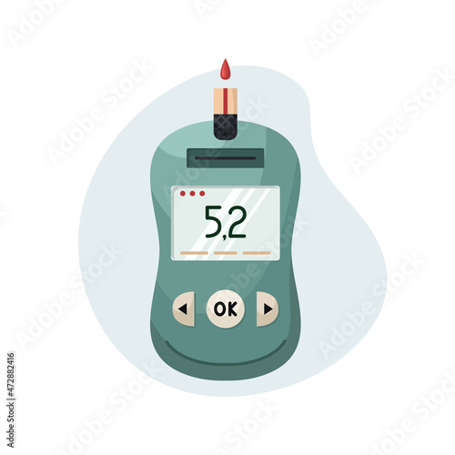 Vector illustration of a device for measuring blood sugar levels at home. Glucose meter for diabetics. Flat style