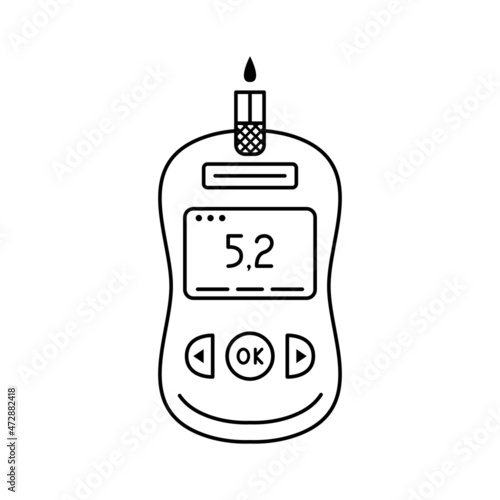 Vector illustration of a device for measuring blood sugar levels at home. Glucose meter for diabetics. Line art