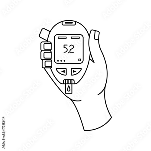 Vector illustration of a device for measuring blood sugar levels at home. Glucose meter for diabetics. Line art