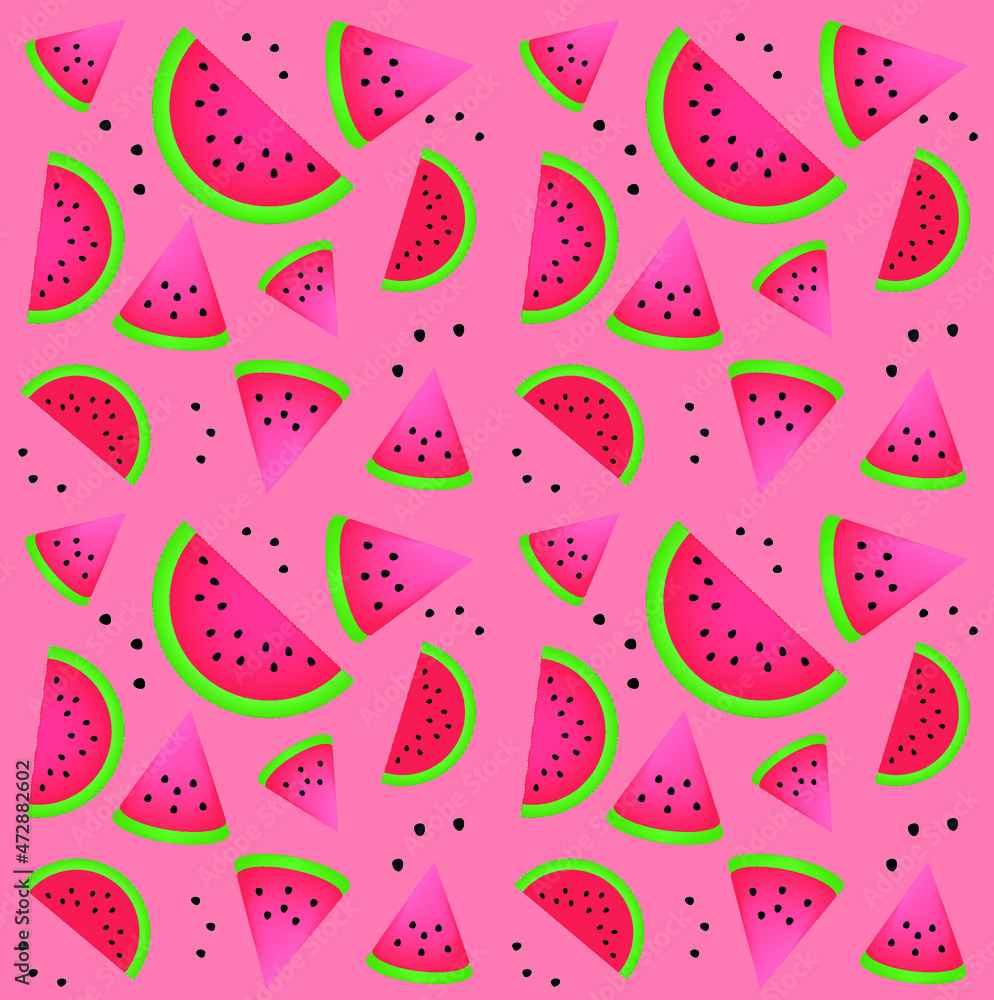 Naklejka premium Watermelon pattern vector pink background