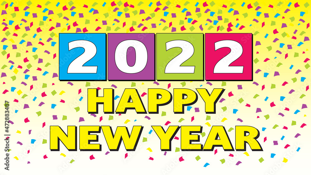Colorful 2022 Happy New Year with confetti - Vector Illustration