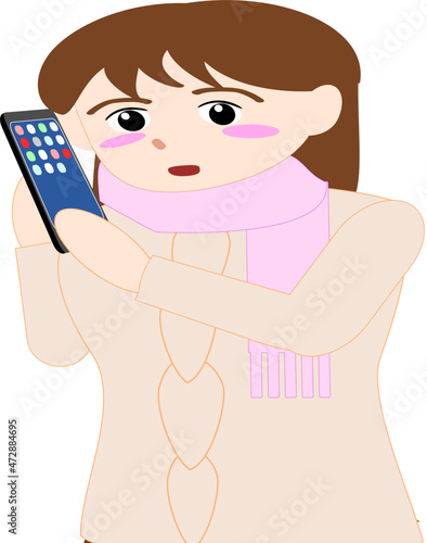 照れながら電話する女性