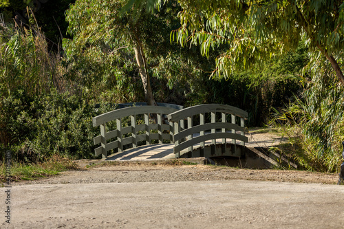 Small wooden bridge n the urban 