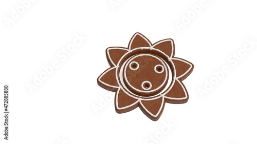 3d rendering of gingerbread symbol of sunflower isolated on white background