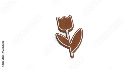 3d rendering of gingerbread symbol of tulip isolated on white background