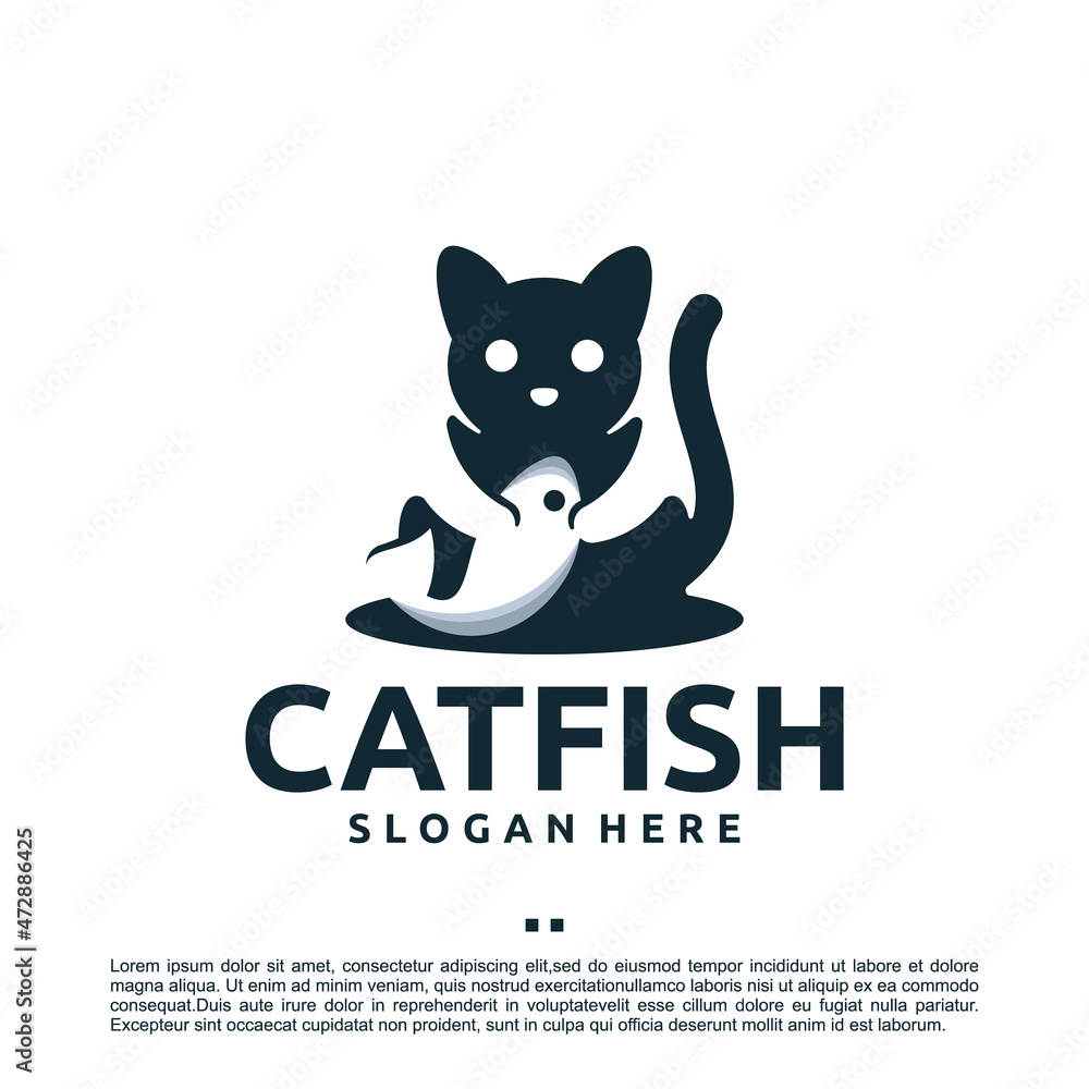 cat eating fish ,logo design template