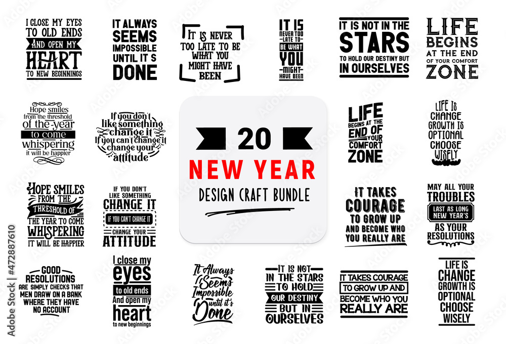 Craft design bundle with new year lettering quotes.