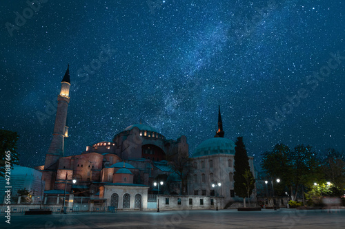 Photographie Hagia Sophia. Ayasofya or Hagia Sophia with milkyway