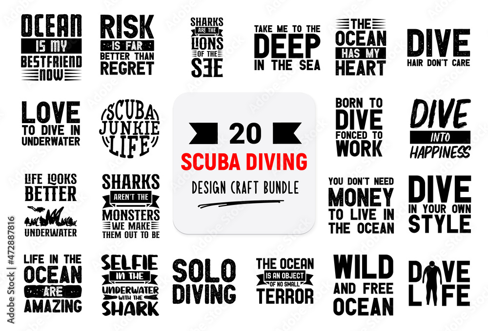 Craft design bundle with scuba diving lettering quotes.