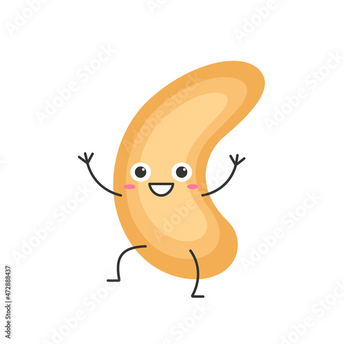 Cashew nut greeting cute character cartoon emotions joy happy smiling face icon beautiful vector illustration.
