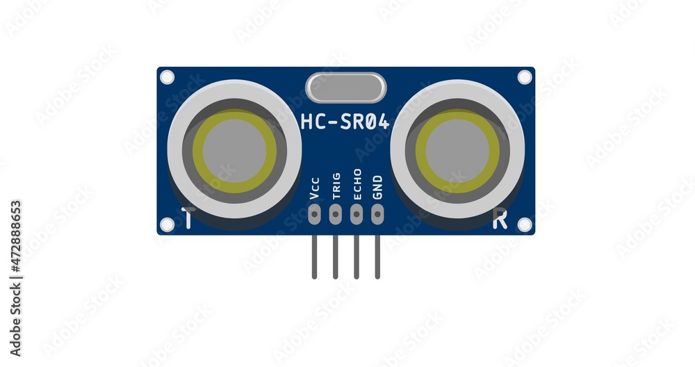 Ultrasonic sensor for Arduino, front view on white background. Ultrasonic Ranging Module HC - SR04 . Arduino distance sensor. Ultrasonic sensor for Arduino, front view on white background. Ultrasonic Ranging Module HC - SR04 . Arduino distance sensor.