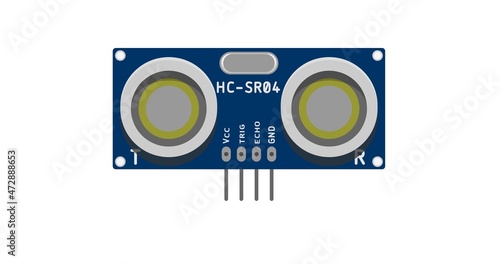 Ultrasonic sensor for Arduino, front view on white background. Ultrasonic Ranging Module HC - SR04 . Arduino distance sensor. 