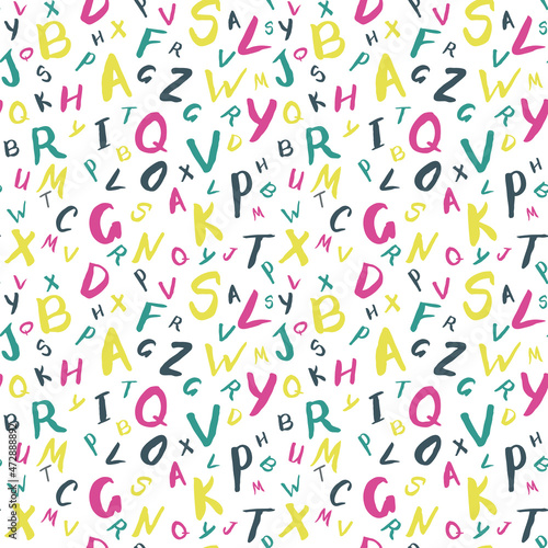 Colorful alphabetical vector seamless pattern, abcpattern for background, wrapping paper, fabrics, wallpaper and other designs