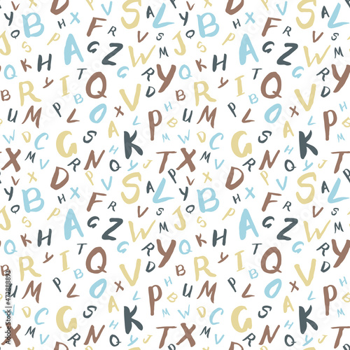 Alphabetical vector seamless pattern, abc colorful pattern for background, wrapping paper, fabrics and other designs. Hand drawn letters