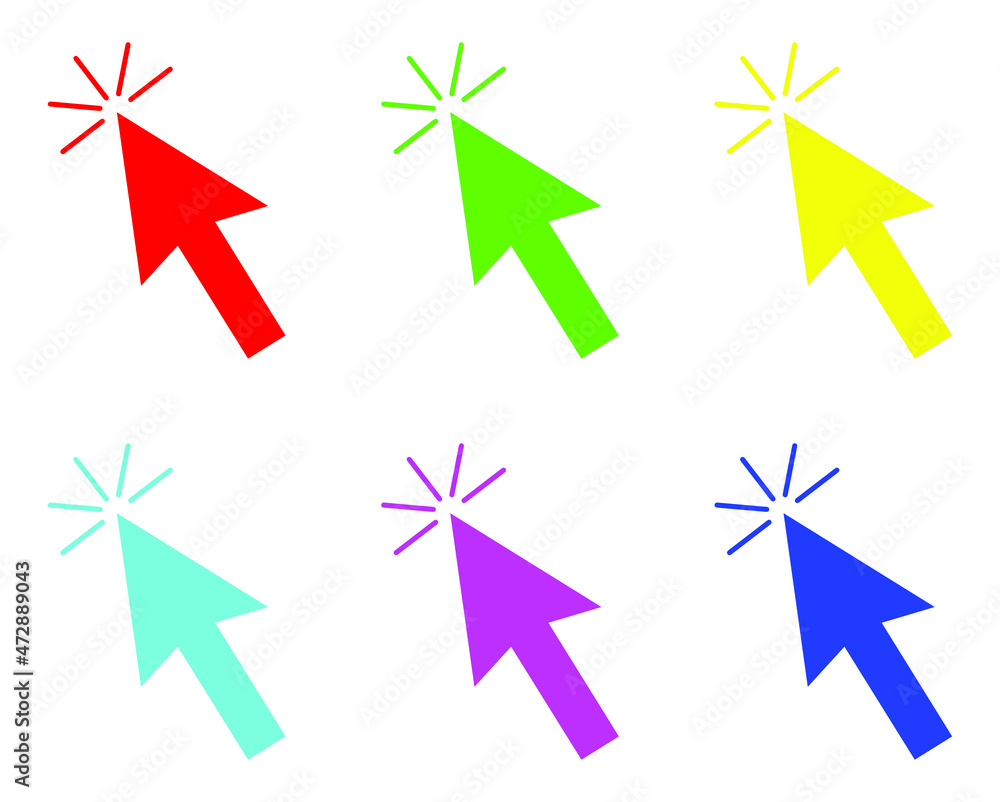 Cursor line icon. Pointer arrow icon. Click arrow. Set of Colorful arrow. Arrow icon graphic vector sign symbol for your project. Vector in trendy flat style on white background. Cursor line icon. Pointer arrow icon. Click arrow. Set of Colorful arrow. Arrow icon graphic vector sign symbol for your project. Vector in trendy flat style on white background.