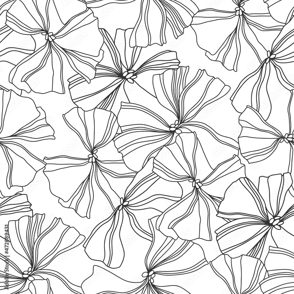 Seamless pattern with flowers on white background. Monochrome vector illustration. Floral background. Perfect for design templates, wallpaper, wrapping, fabric and textile. Seamless pattern with flowers on white background. Monochrome vector illustration. Floral background. Perfect for design templates, wallpaper, wrapping, fabric and textile.
