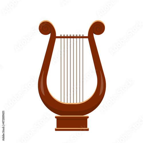 Classical wooden antique Lyre or Medieval Harp isolated on white background. Stringed musical instrument. Vector icon illustration in flat or cartoon style. photo