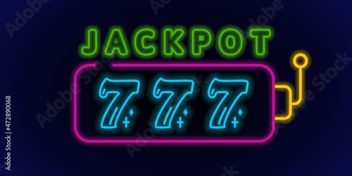 Casino neon icons. Jackpot slot machine. Neon-style templates. Vector illustration